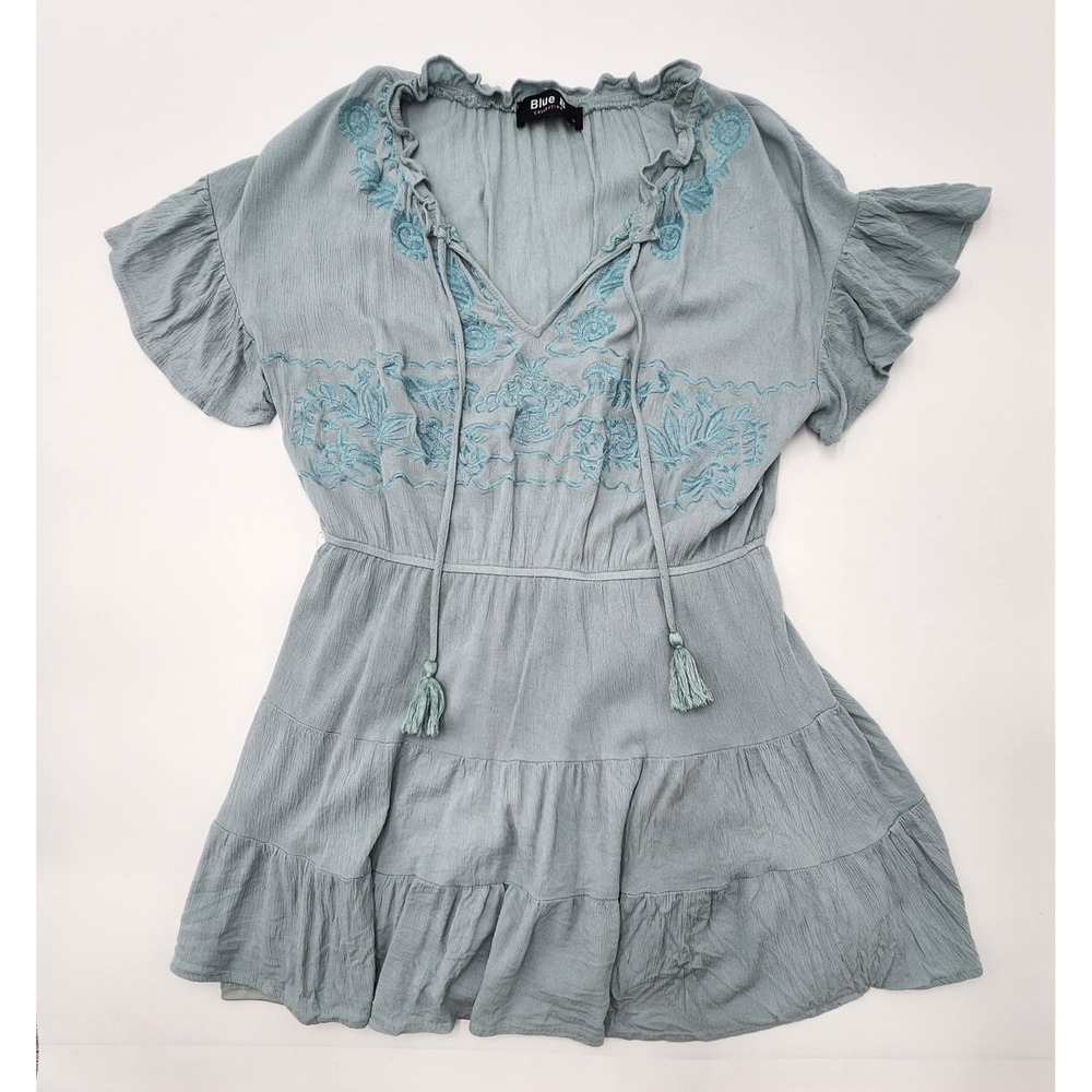 Blue B Boho Baby Doll Mini Dress Top Boho Hippy  Peasant Baby‎ Blue L
